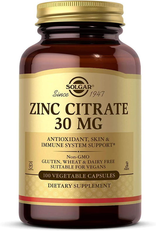 Solgar Zinc Citrate Vegetable Capsules, 100 Count,