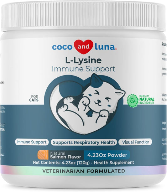 Coco and Luna L-Lysine Supplement for Cats 900mg/scoop - Cat Supplement 4.23 Oz powder