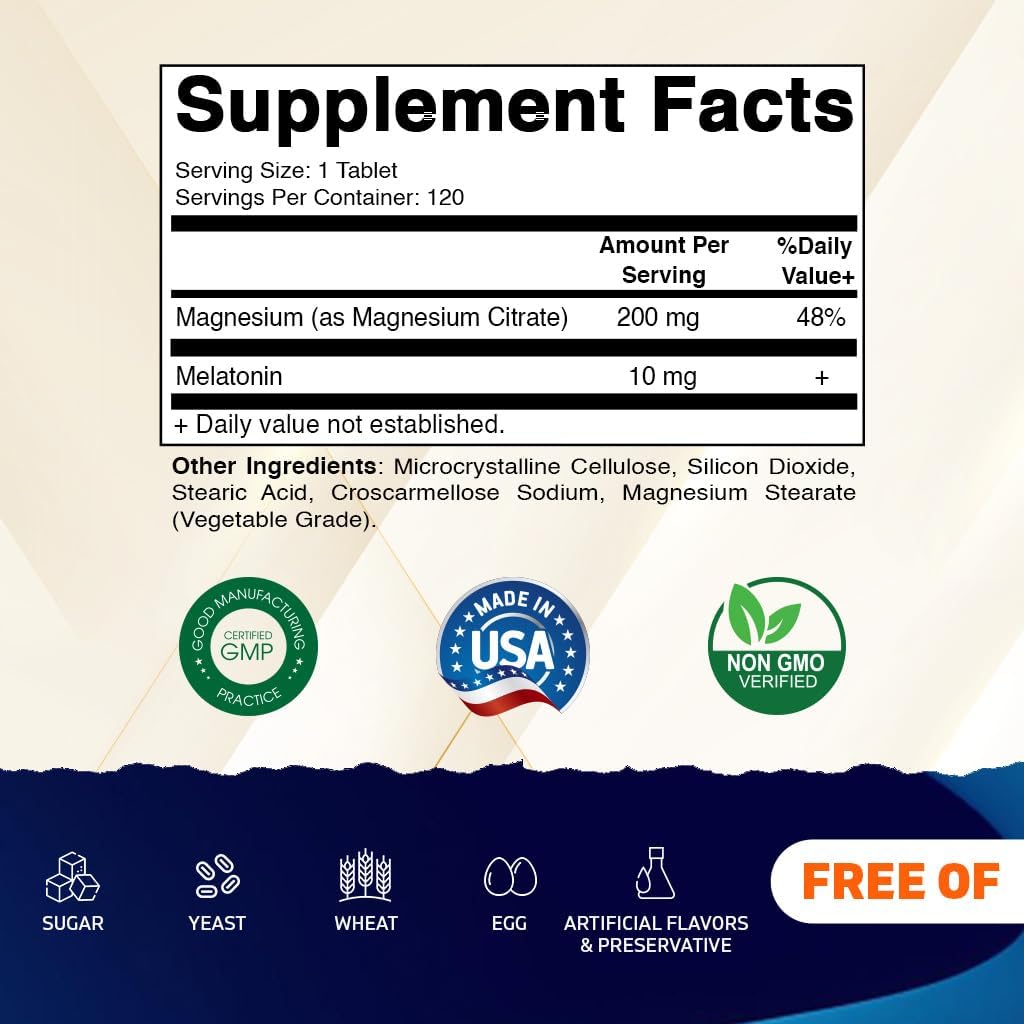 Vitamatic Melatonin 10 mg with Magnesium 200 mg  - 120 Tablets