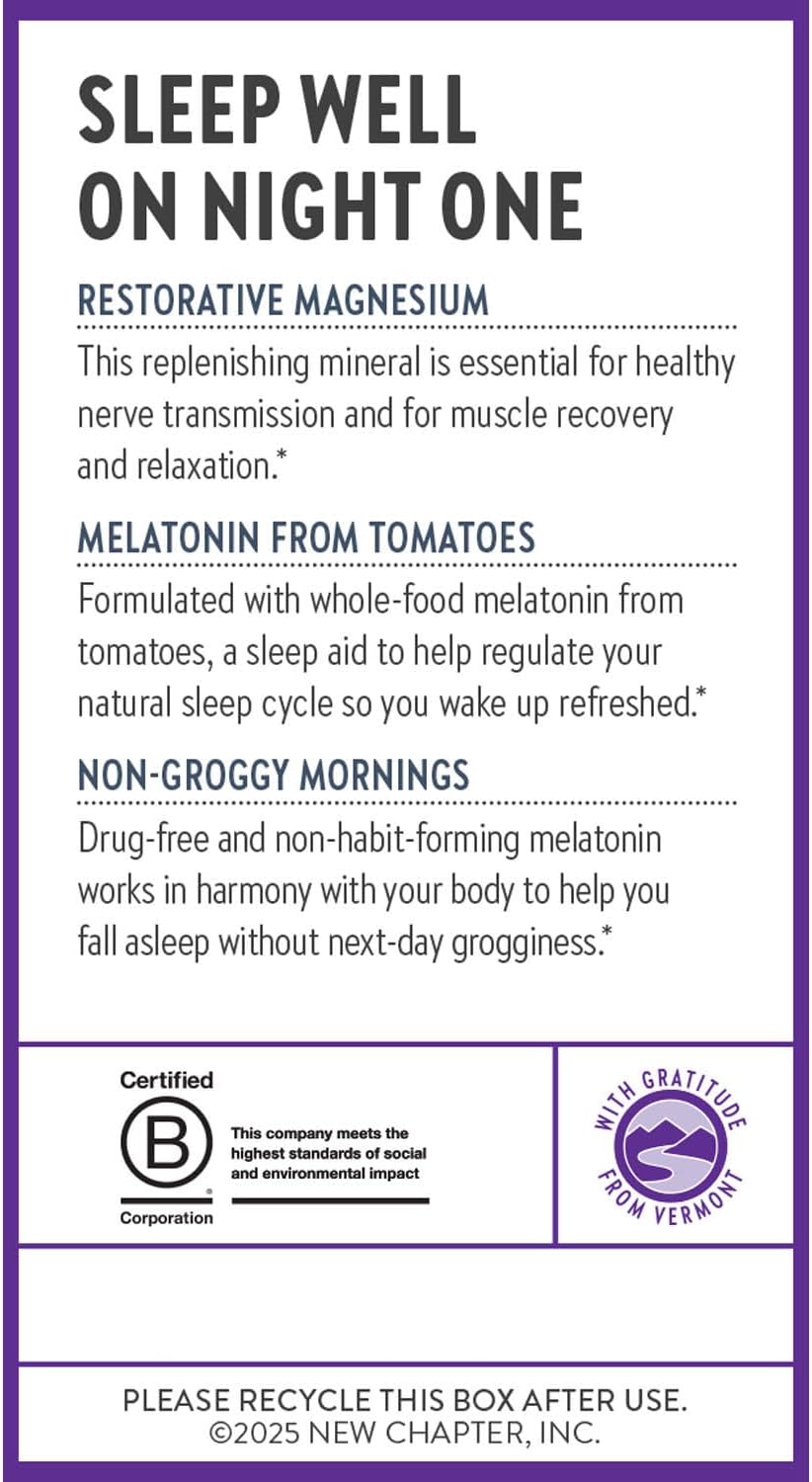 New Chapter Magnesium + Plant-Based Melatonin Supplement - 60 Tablets