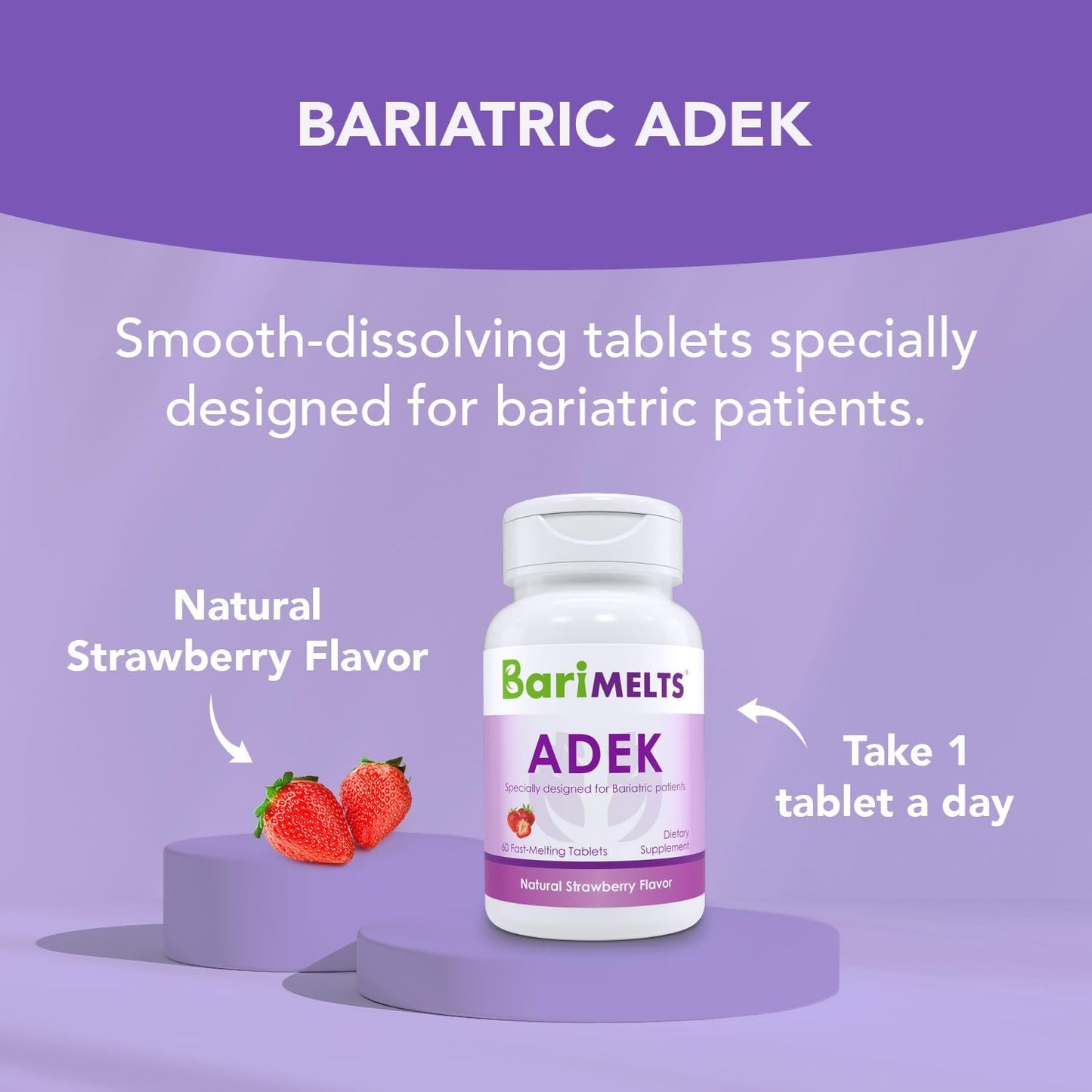 BariMelts ADEK, Dissolvable Bariatric Vitamins  60 Fast Melting Tablets