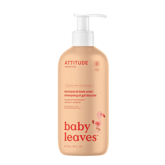 ATTITUDE 2-in-1 Shampoo and Body Wash for Baby, Orange and Pomegranate, 16 Fl Oz