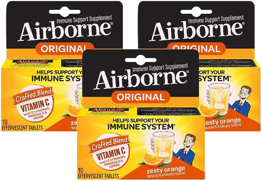 Airborne 1000mg Vitamin C with Zinc Effervescent Tablets Pack of 3