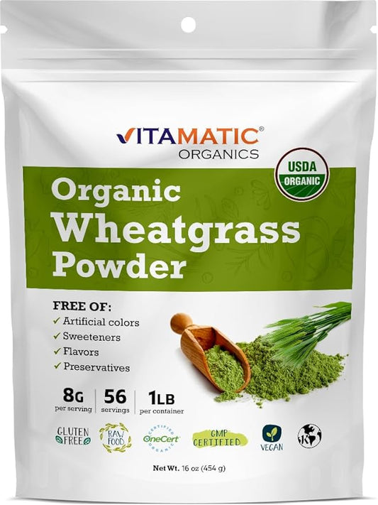 Vitamatic Certified USDA Organic Wheatgrass Powder – 16 Ounces