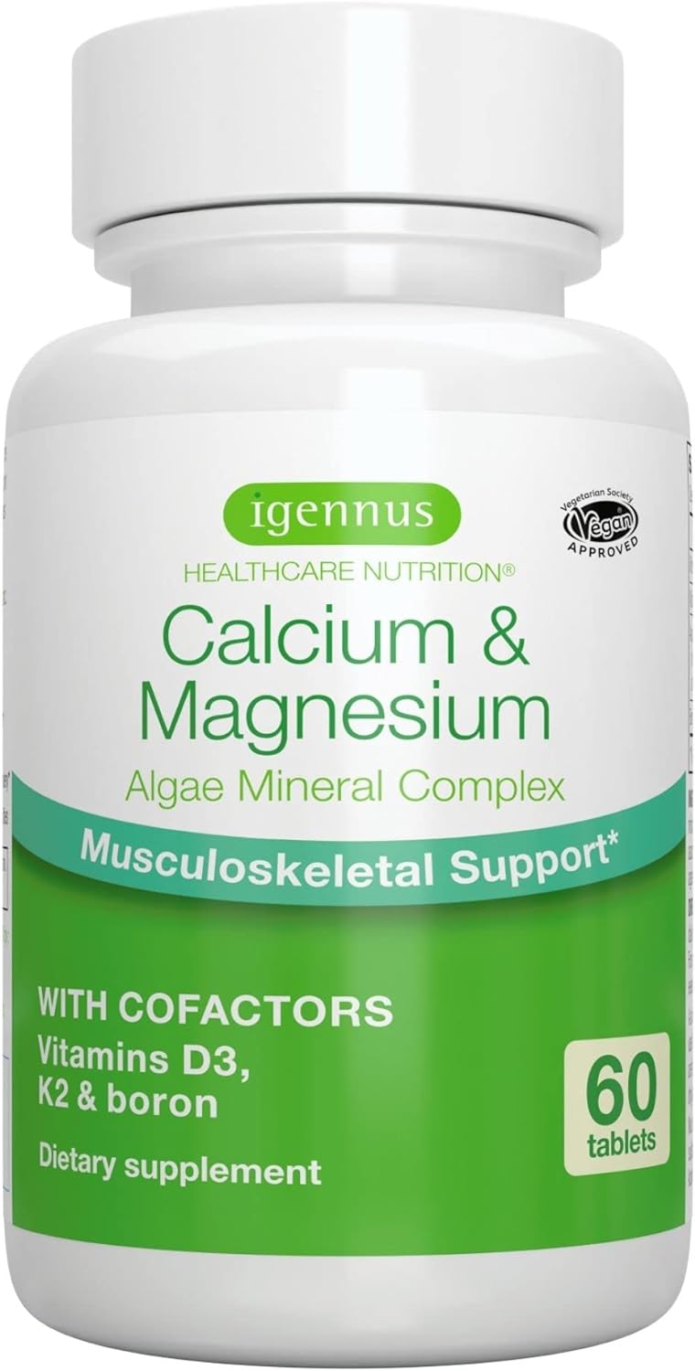 High Absorption Algae Calcium & Magnesium , Plant Based, K2 & D3 60 Tablets