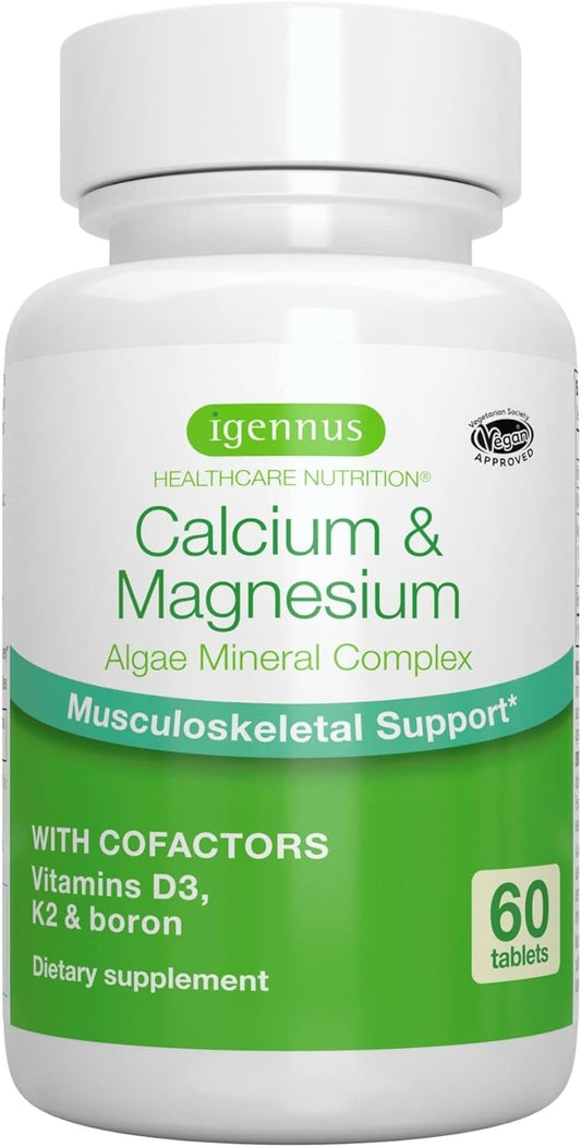 High Absorption Algae Calcium & Magnesium , Plant Based, K2 & D3 60 Tablets