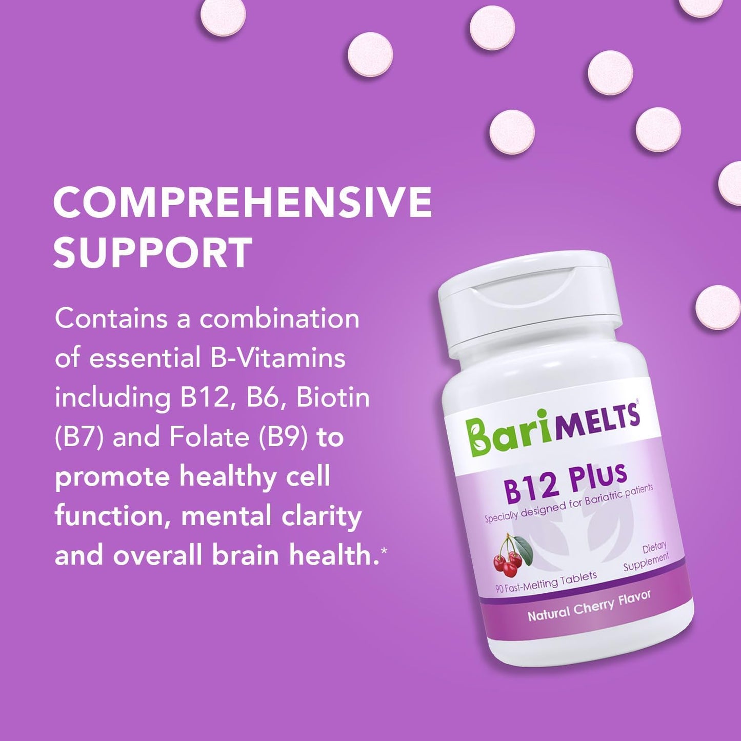 BariMelts B12 Plus, Dissolvable Bariatric Vitamins 90 Fast Melting Tablets