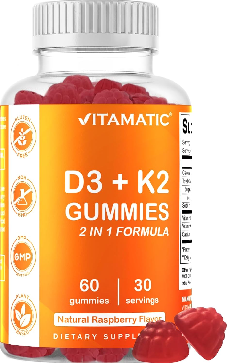 Vitamatic Vitamin D3 + K2 Gummies – 60 Count