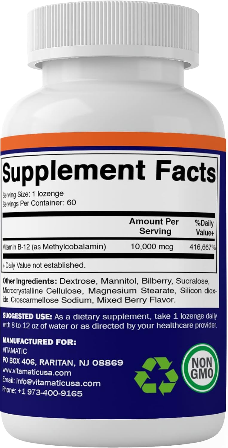 Vitamatic Methyl B12 (Methylcobalamin) 10,000 mcg – 60 Lozenges