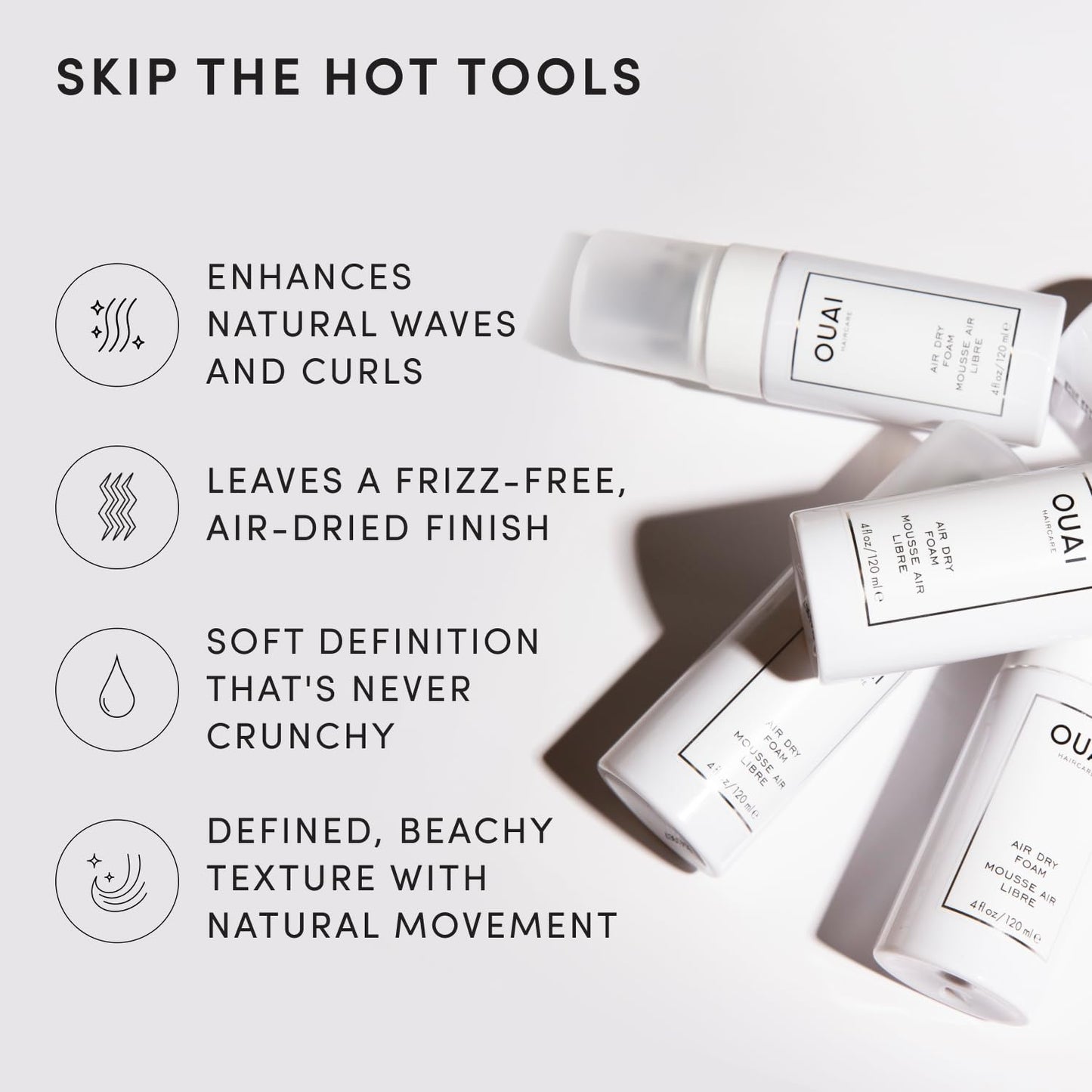OUAI Air Dry Foam - Hair Mousse for Curly Hair & Beach Waves - (4 Oz)