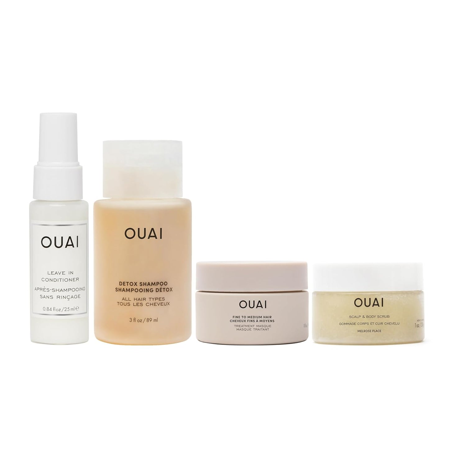 OUAI Travel Kit - Includes Travel Size Leave In Conditioner, Detox Shampoo (4 Count)