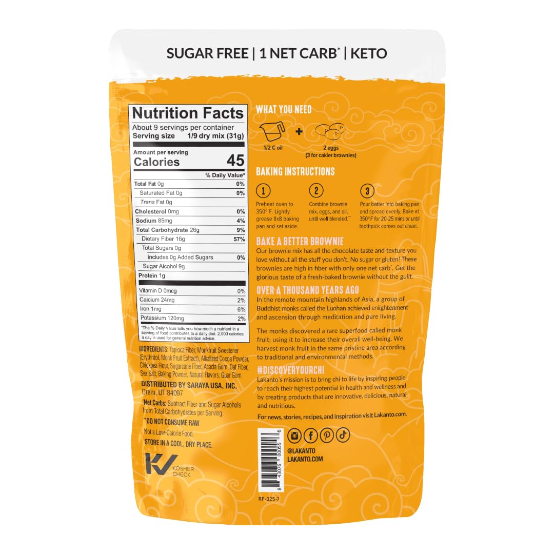 Lakanto Sugar Free Brownie Mix - Sweetened with Monk Fruit Sweetener - 9.7 oz
