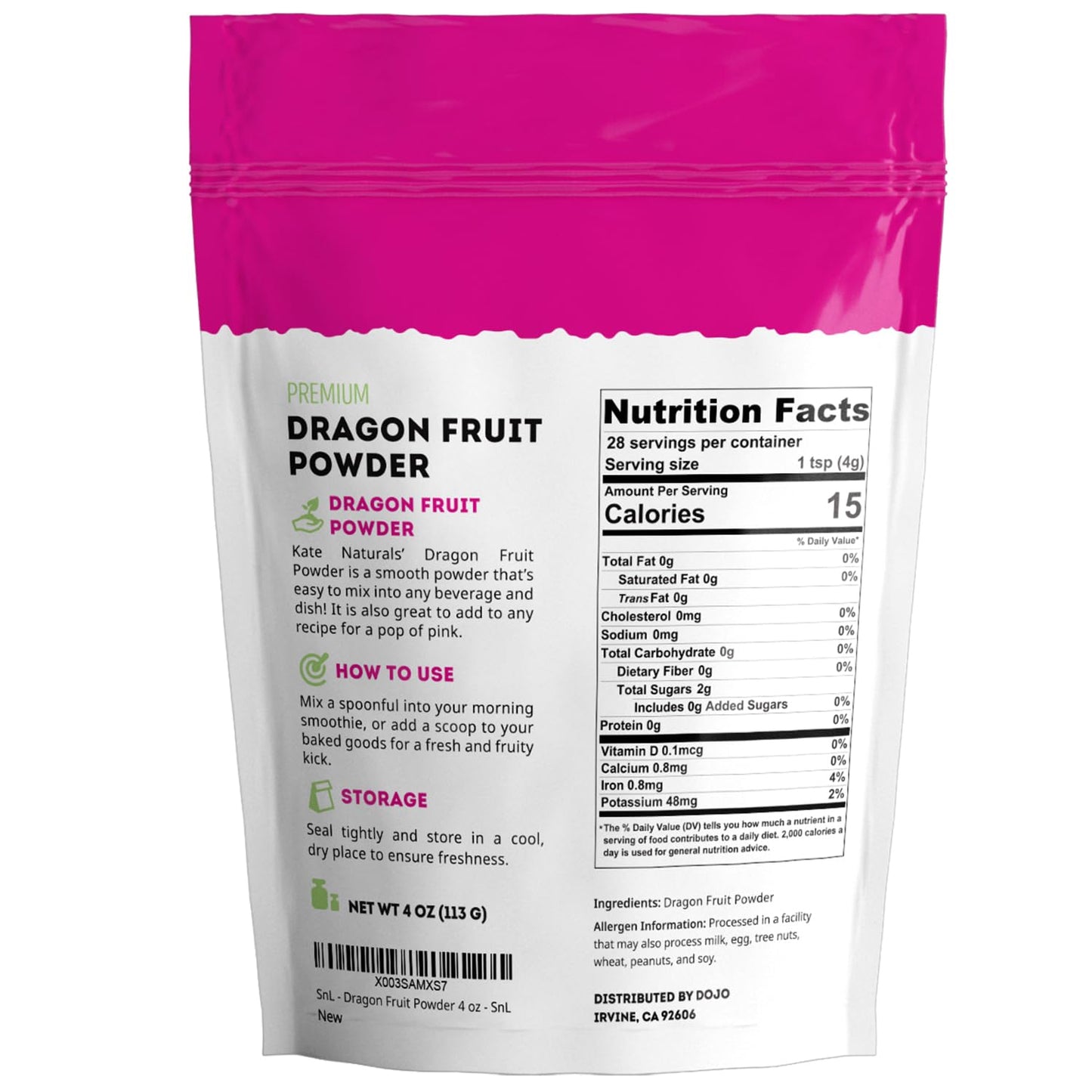 Kate Naturals Dragon Fruit Powder - 4oz