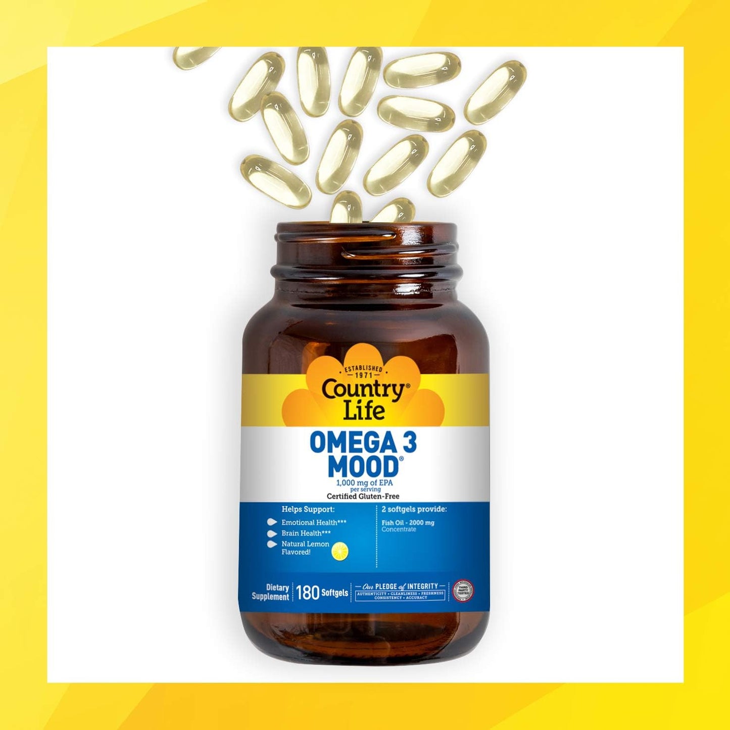 Country Life Omega 3 Mood ,Fish Oil with EPA & DHA,180 Softgels