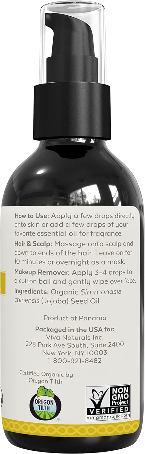 Jojoba Oil Organic Cold Pressed Unrefined 4 fl oz