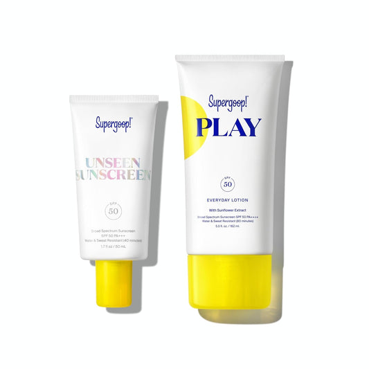 Supergoop! Unseen Sunscreen SPF 50 Invisible Sun Protection for Face (1.7 fl oz) + Play Everyday Lotion SPF 50 (5.5 fl oz)