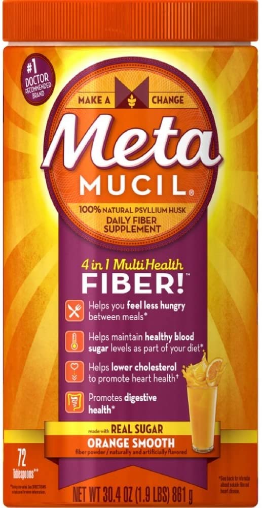 Metamucil Psyllium Fiber Supplement Powder, Sugar, Orange, 72 Tbsp