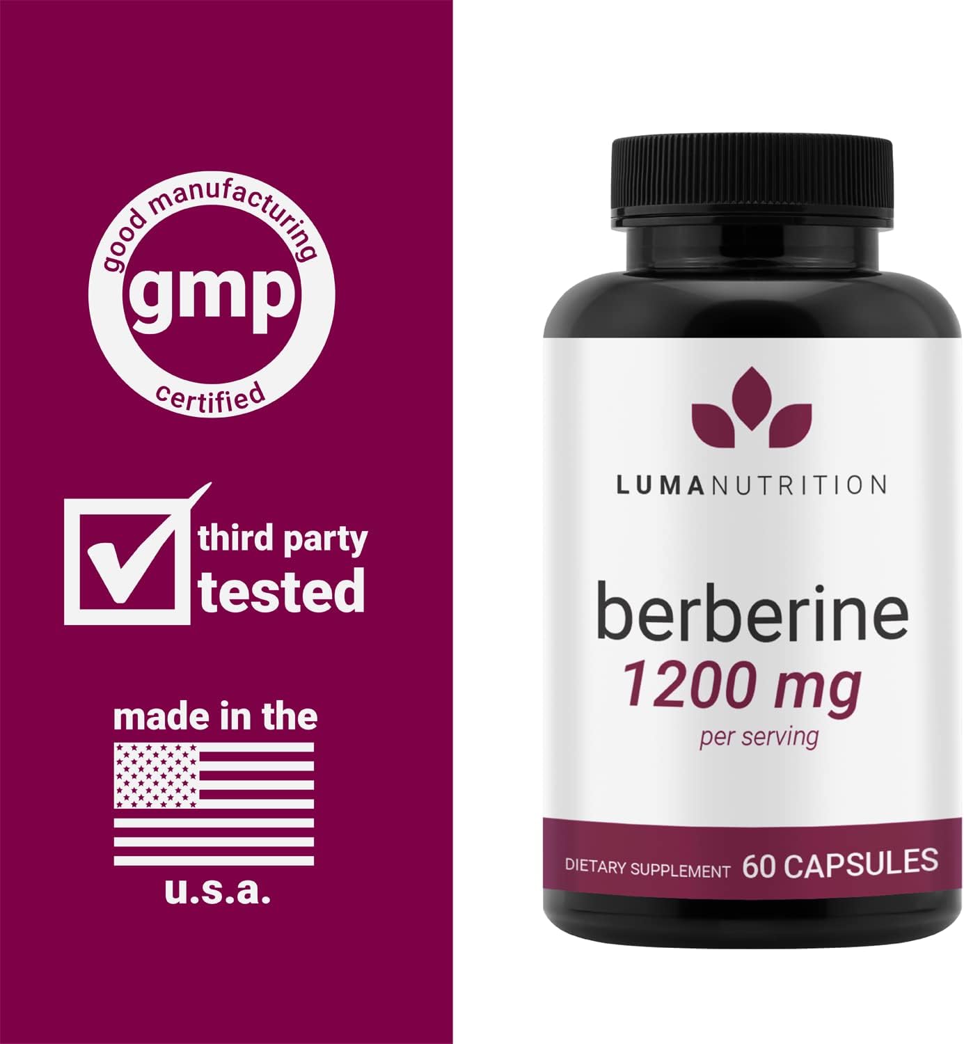 Berberine Supplement - Berberine 1200mg Per Serving - 60 capules
