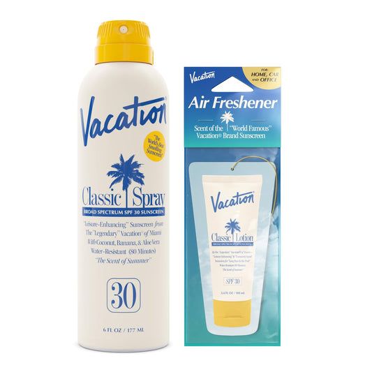 Vacation Classic Sunscreen Spray SPF 30 & Air Freshener Bundle,6 Fl. Oz.