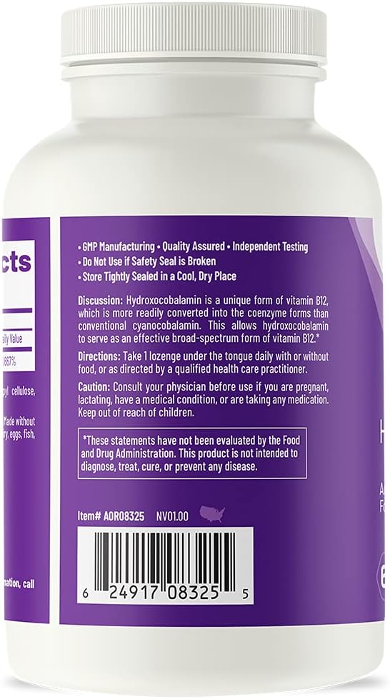 AOR, Hydroxy B12, Supports Cardiovascular Health supplement 60 lozenges