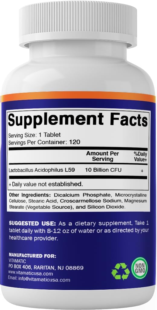 Vitamatic Acidophilus Probiotic - 10 Billion CFU - 5X Potency -120 Tablets