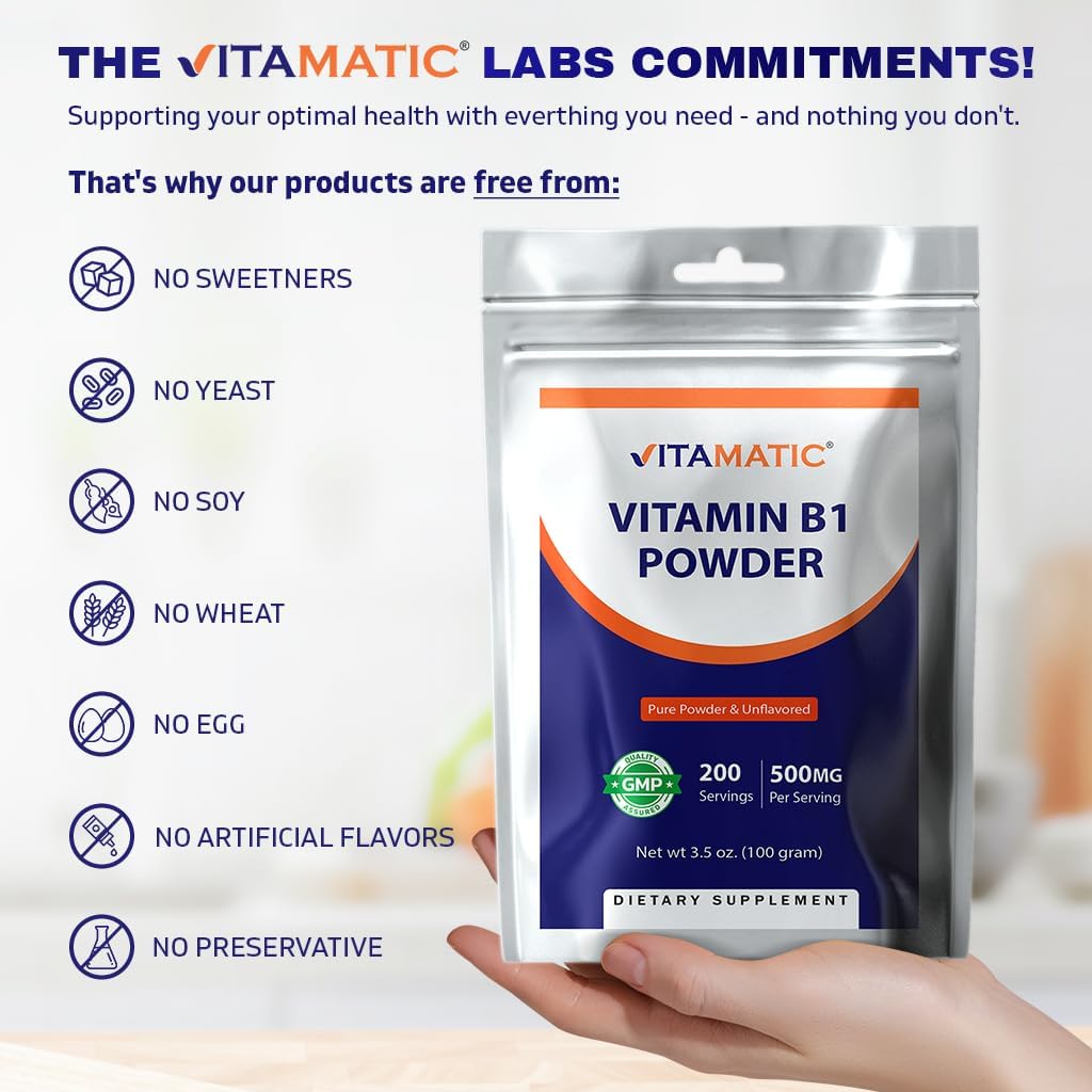 Vitamatic Vitamin B1 Pure Powder - 100 Grams (Thiamine Mononitrate)