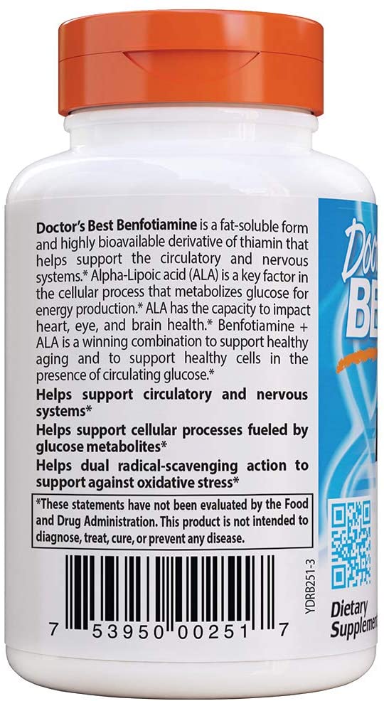 Doctor's Best Benfotiamine 150 + Alpha-Lipoic Acid 300 with BenfoPure, 60 Veggie Caps