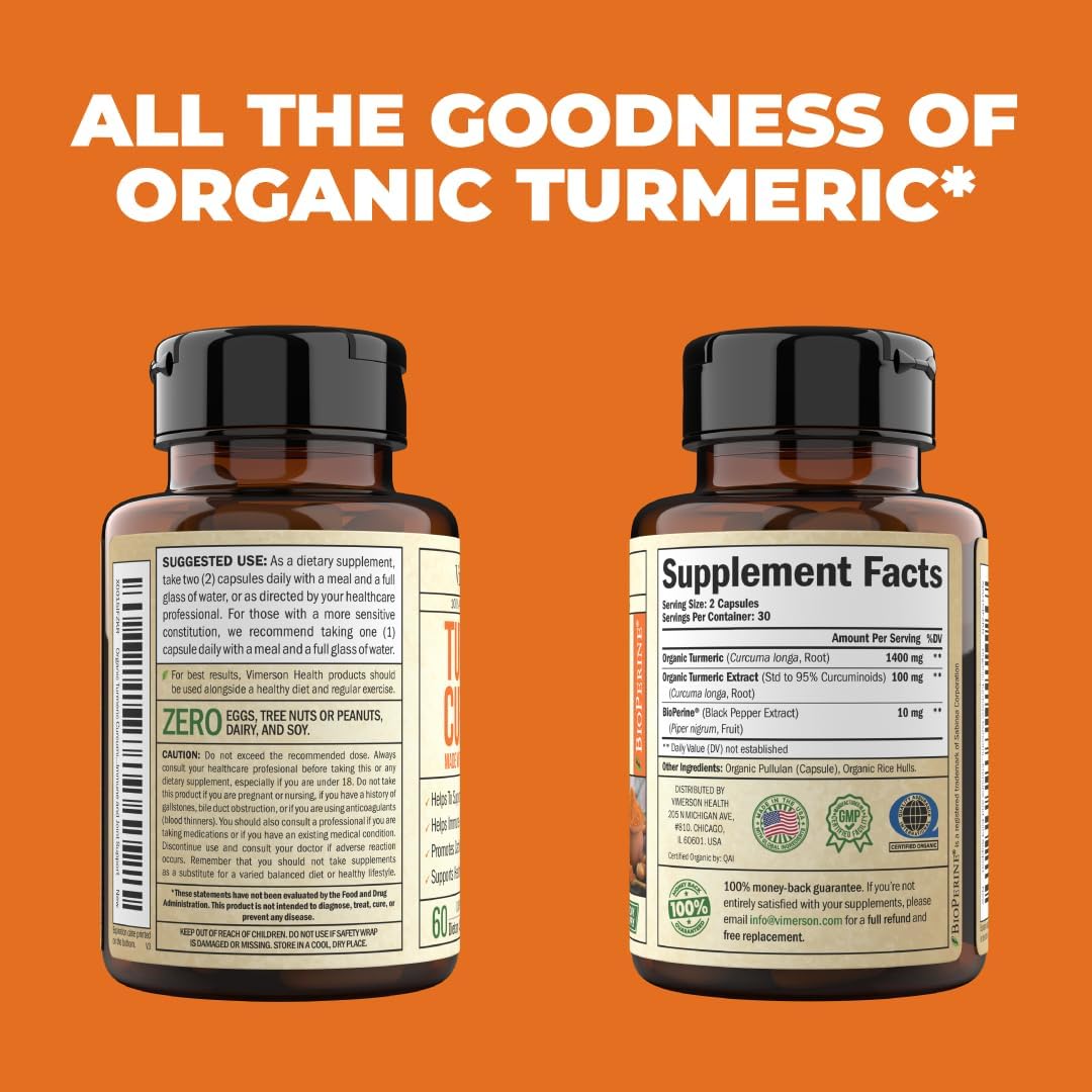 Organic Turmeric Curcumin & Black Pepper. High Absorption Joint Support Supplement  60 capsules