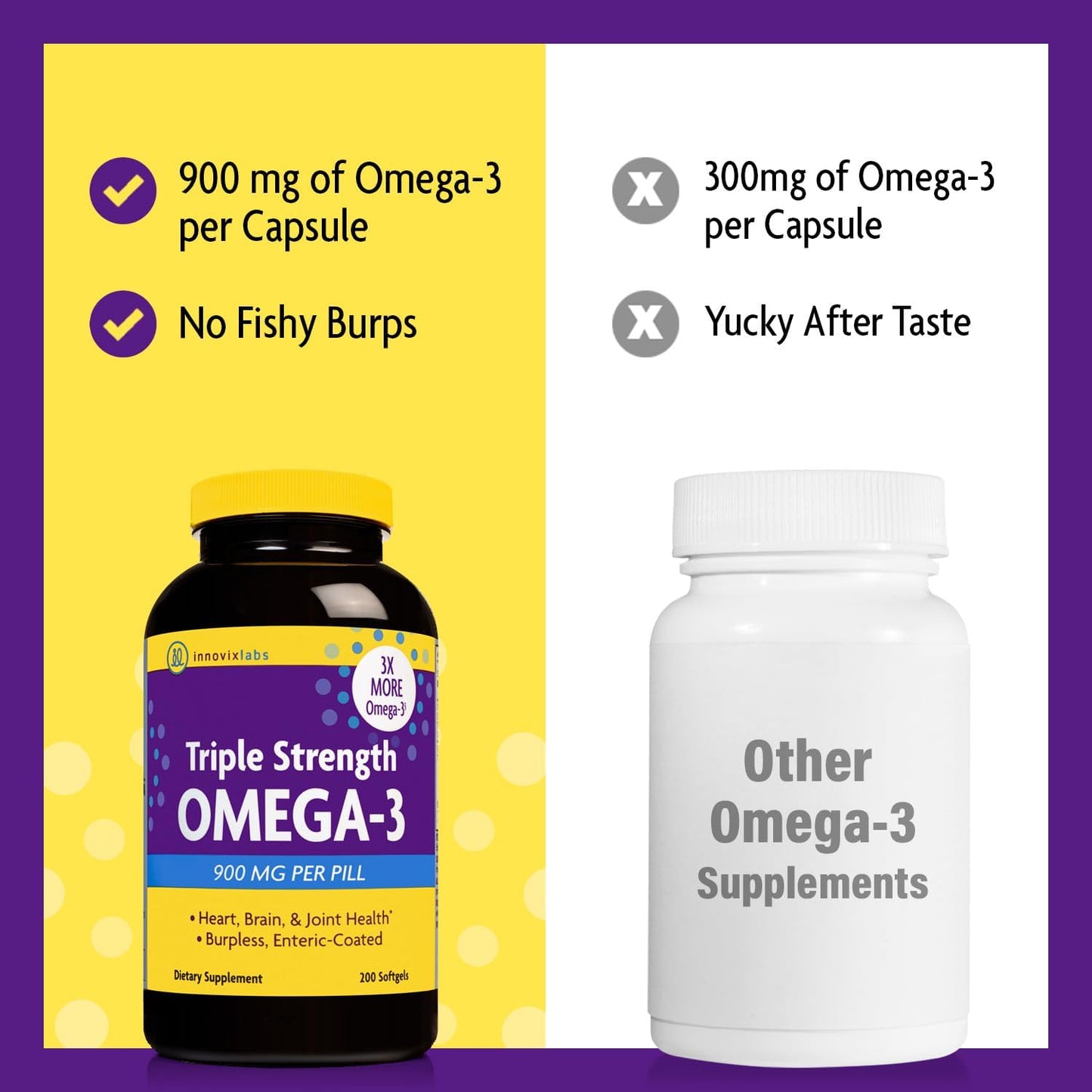 InnovixLabs Triple Strength Omega 3 Fish Oil Supplement - 900 mg 200 count