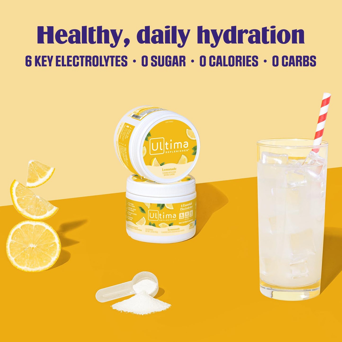 Ultima Replenisher Daily Electrolyte Powder Drink Mix – Sugar Free – Lemonade, 30 Servings