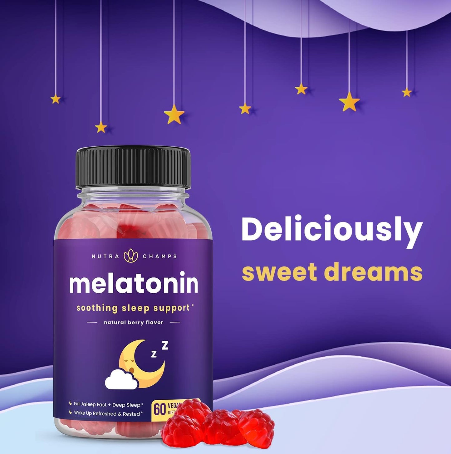 Melatonin Gummies for Kids & Adults | Natural Sleep Aid Drug-Free 60 gummies
