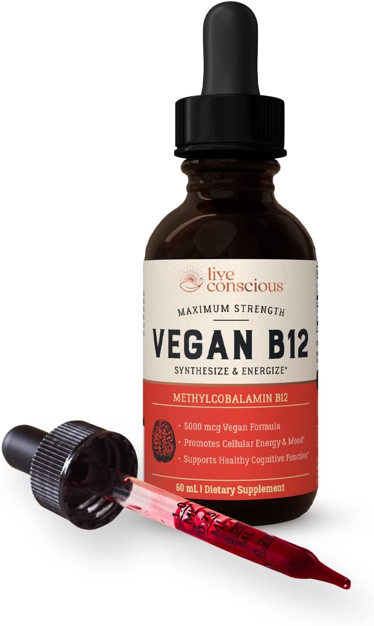 Vegan Vitamin B12 Sublingual Liquid Drops by Live Conscious - 60 ml