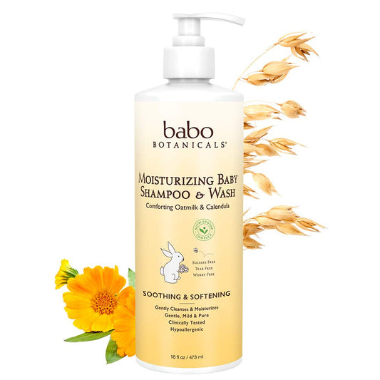 Babo Botanicals Moisturizing Baby Shampoo and Wash Oat Milk Calendula,16 Fl Oz