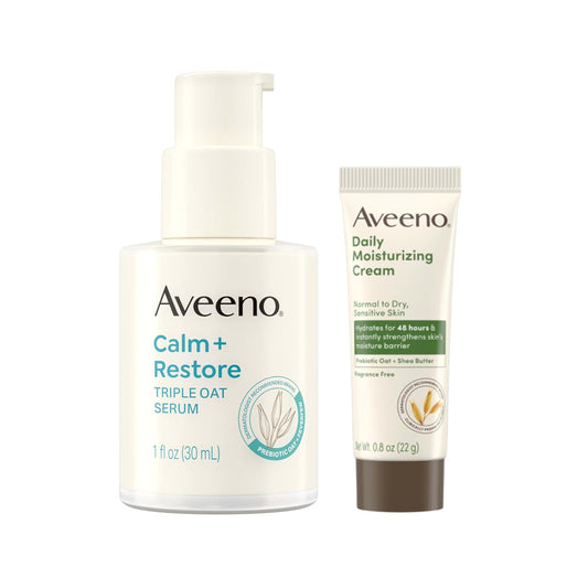Aveeno  Calm + Restore Triple Serum , 1 fl. oz Moisturizing Cream , 0.5 oz