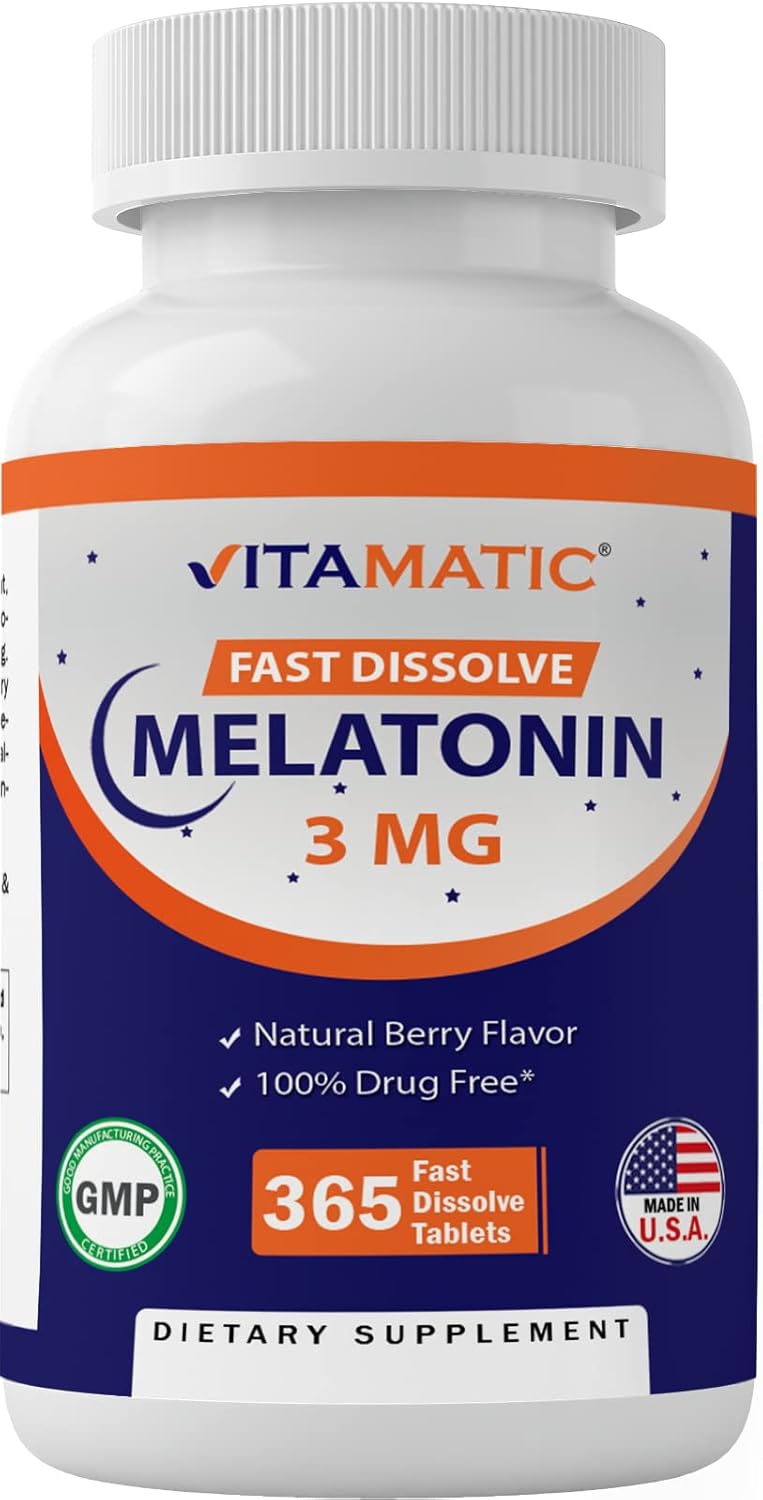 Vitamatic Melatonin 3mg  Vegetarian Natural Berry Flavor - 365 Tablets