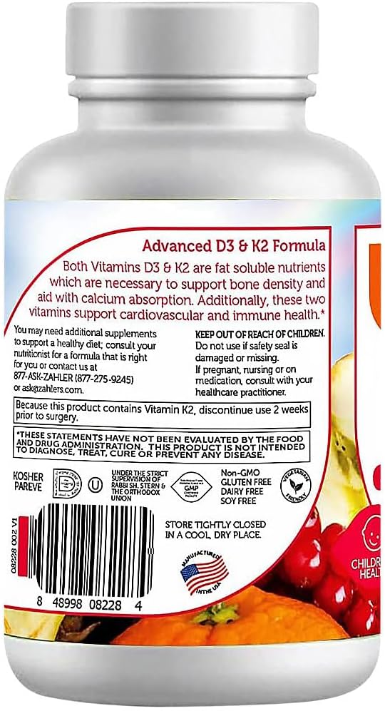 Zahler - Junior Vitamin D3 + K2 Chewable Tablets for Kids - 90 Count