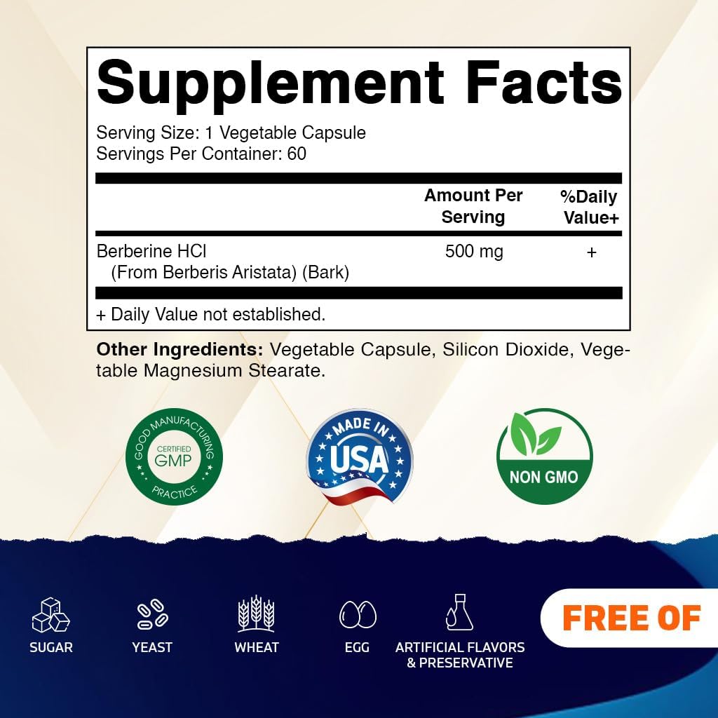 Vitamatic Berberine Supplement 500mg - 60 Vegetable Capsules