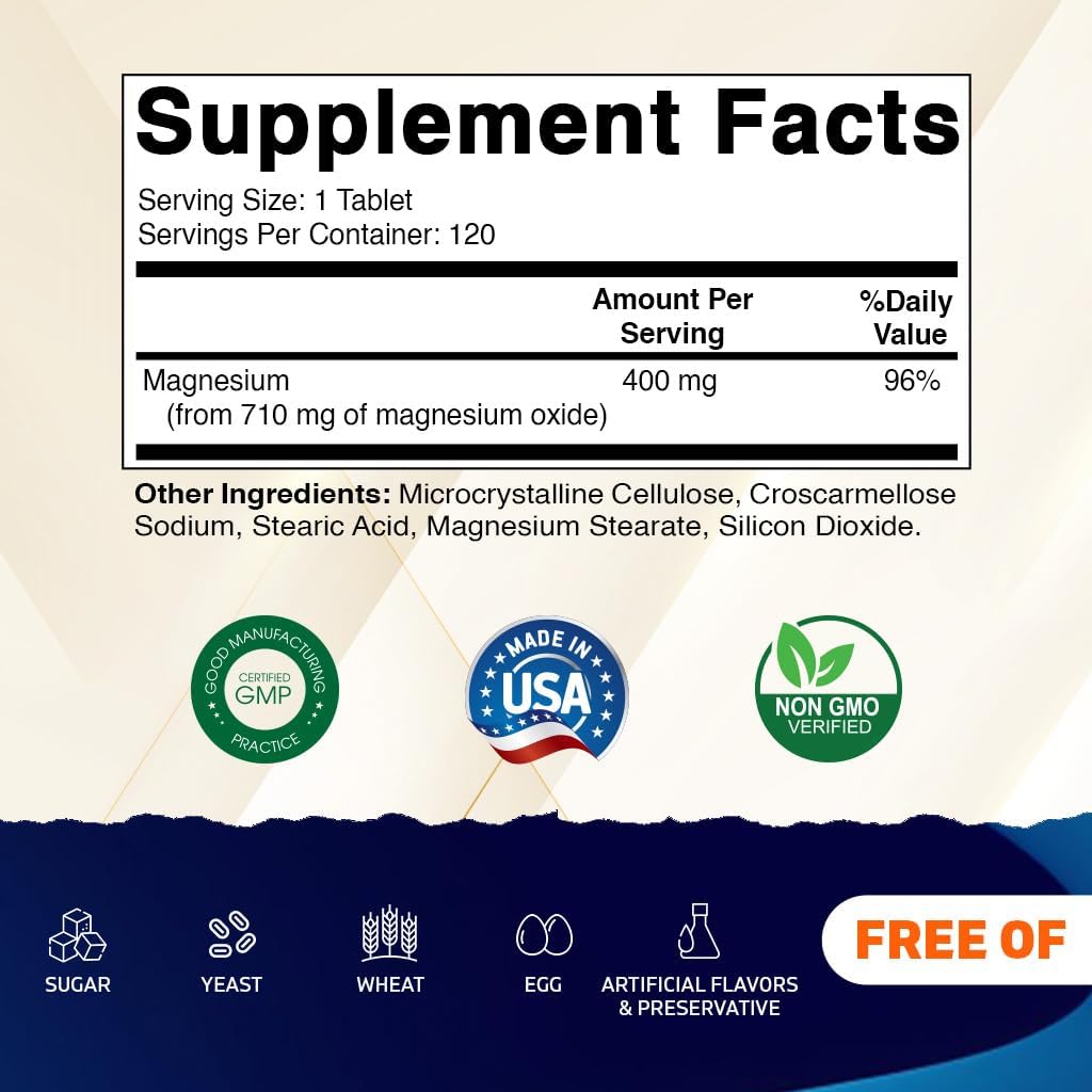 Vitamatic Extra Stregth Magnesium Oxide 400 mg 120 Vegetarian Tablets