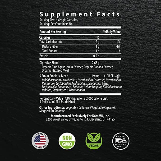 KaraMD GutBio Max - Fiber Supplement with Digestive Enzymes 120 Capsules