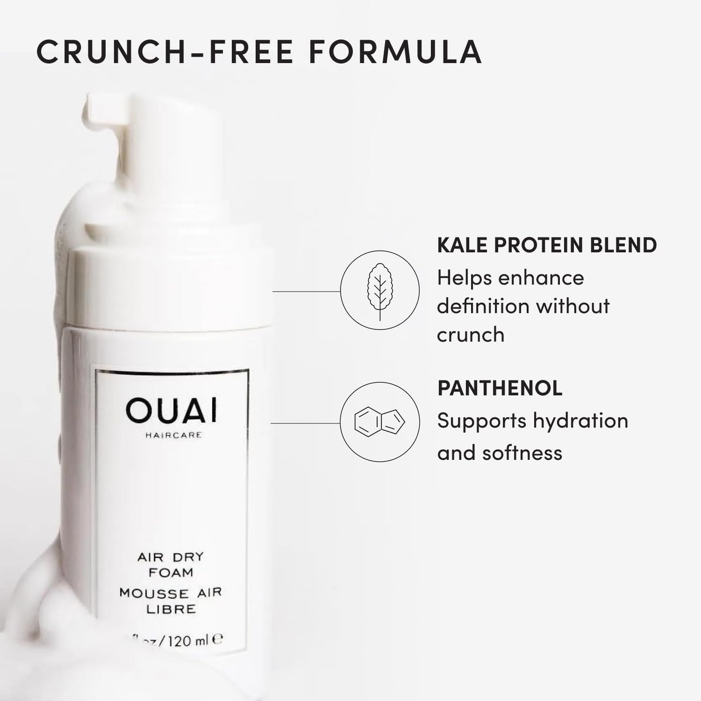 OUAI Air Dry Foam - Hair Mousse for Curly Hair & Beach Waves - (4 Oz)