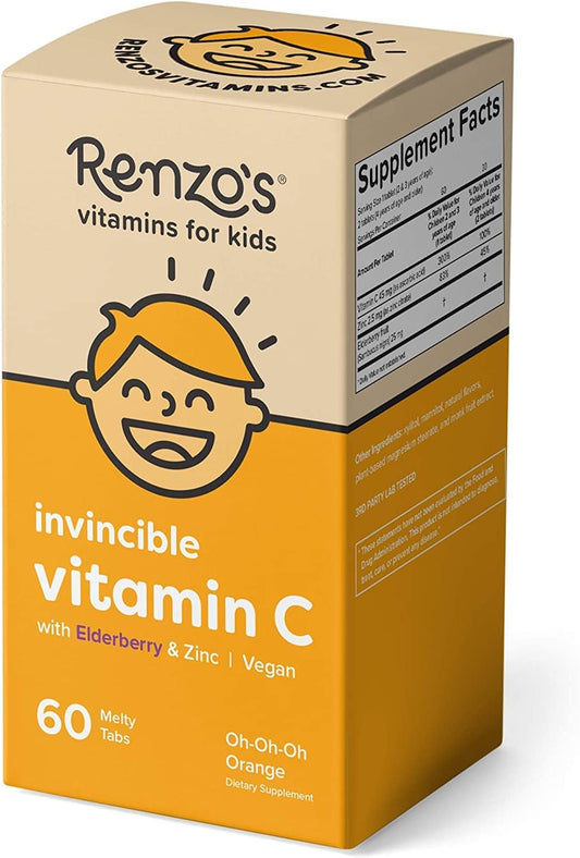 Renzo's Invincible Vitamin C for Kids with Elderberry & Zinc -60  Melty Tabs