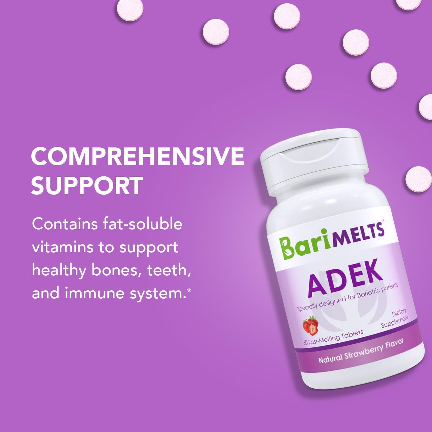 BariMelts ADEK, Dissolvable Bariatric Vitamins  60 Fast Melting Tablets