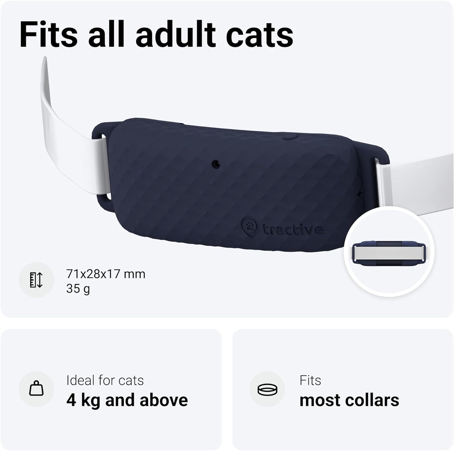 Tractive GPS Cat Tracker (9 lbs+) - Waterproof, GPS Location & Smart Activity Unlimited Range