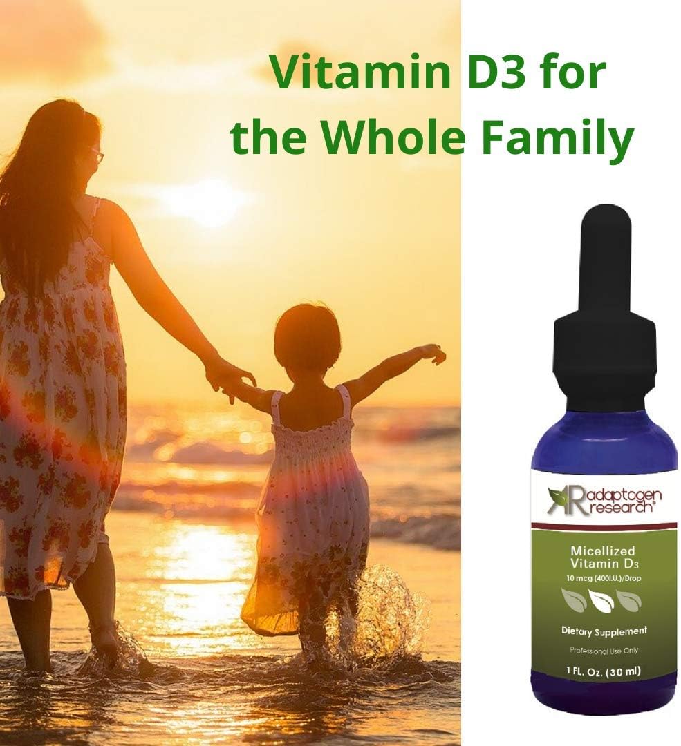 Micellized Vitamin D3 Liquid  400 IU 10 mcg Vitamin D Drop for Adults, 1 floz