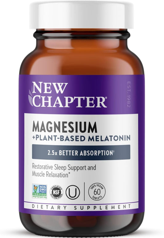 New Chapter Magnesium + Plant-Based Melatonin Supplement - 60 Tablets