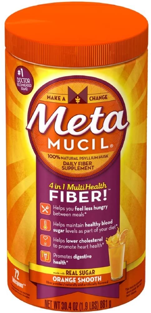 Metamucil Psyllium Fiber Supplement Powder, Sugar, Orange, 72 Tbsp