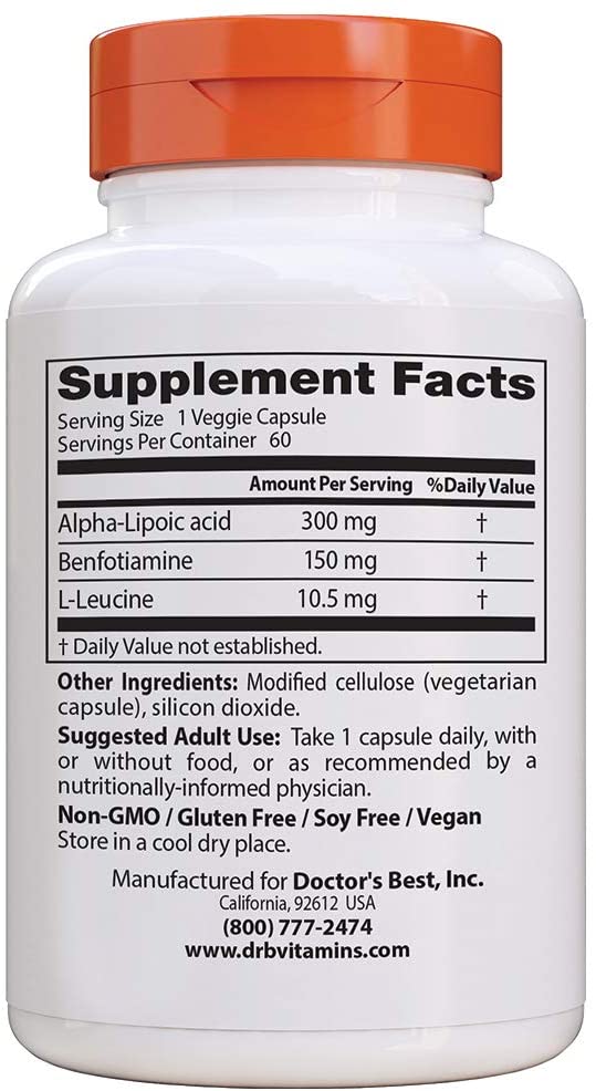 Doctor's Best Benfotiamine 150 + Alpha-Lipoic Acid 300 with BenfoPure, 60 Veggie Caps