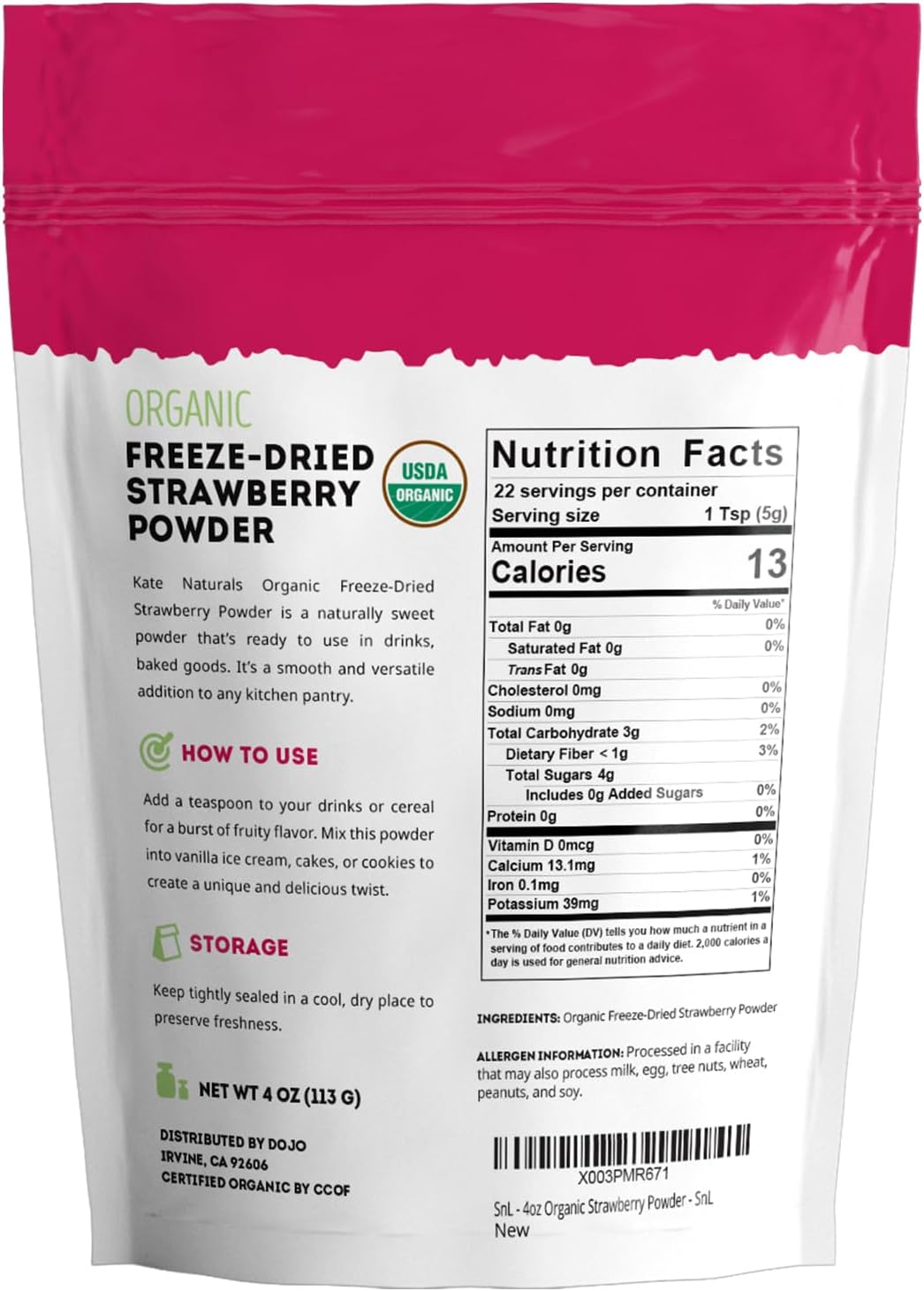 Kate Naturals Organic Freeze Dried Strawberry Powder -4 oz