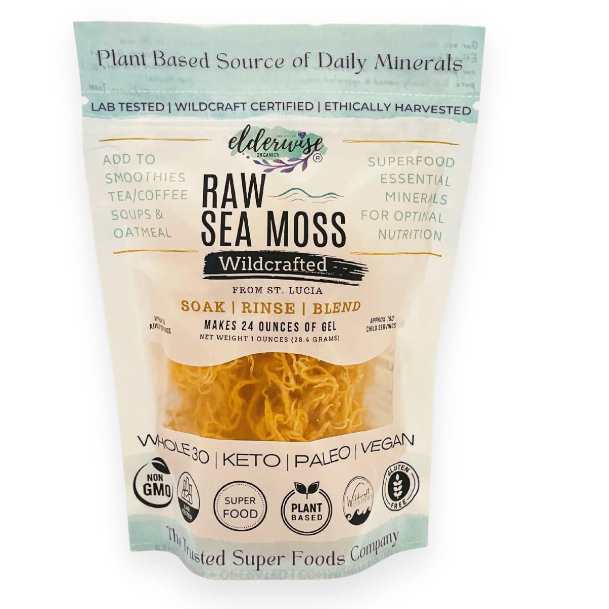 Elderwise Raw Sea Moss Organic Seamoss Makes 20oz of Gel Wildcrafted Golden Sea moss