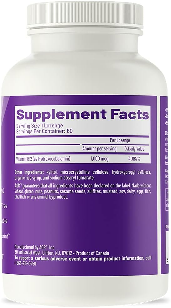 AOR, Hydroxy B12, Supports Cardiovascular Health supplement 60 lozenges